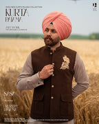 Coffee Brown Baaz Embroidered Jacket with Pale Pink Kurta Pajama
