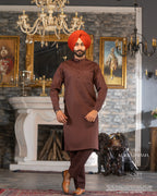 Coffee Foam Four-Pocket Jacket with Dark Brown Kurta Pajama