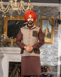 Coffee Foam Four-Pocket Jacket with Dark Brown Kurta Pajama