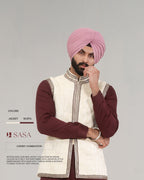 Cream Jodhpuri Embroidered Jacket with Cherry Kurta Pajama