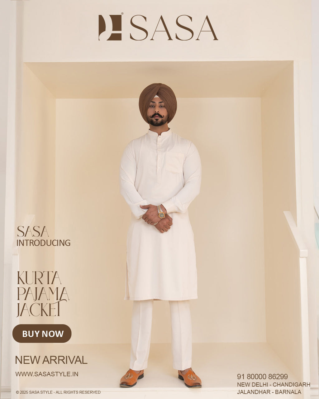 Dark Brown Beige Plaid Jacket with Off-White Kurta Pajama
