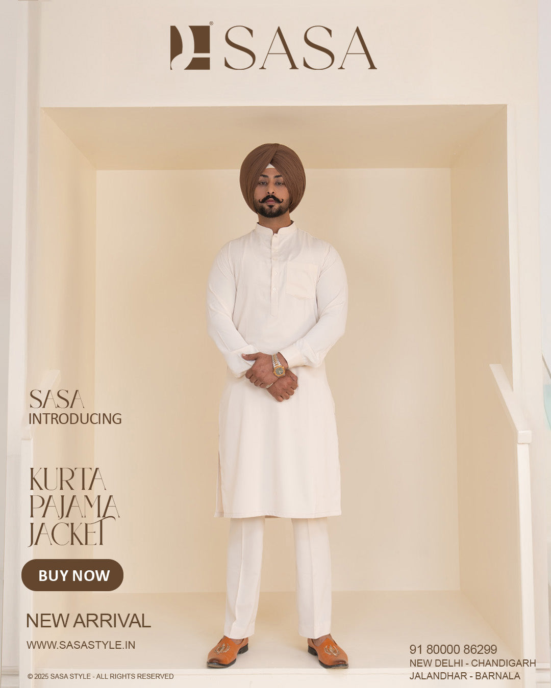 Dark Brown Beige Plaid Jacket with Off-White Kurta Pajama