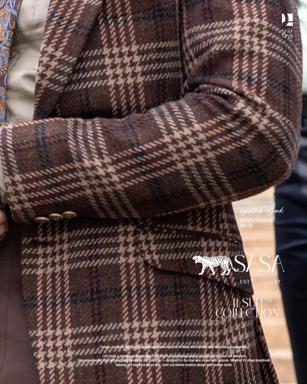 Dark Brown Blazer with Beige Plaid Checks Paired with Mocha Pants
