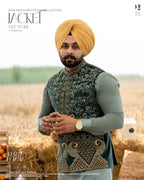 Dark Green Embroidered Jacket with Sage Green Kurta Pajama