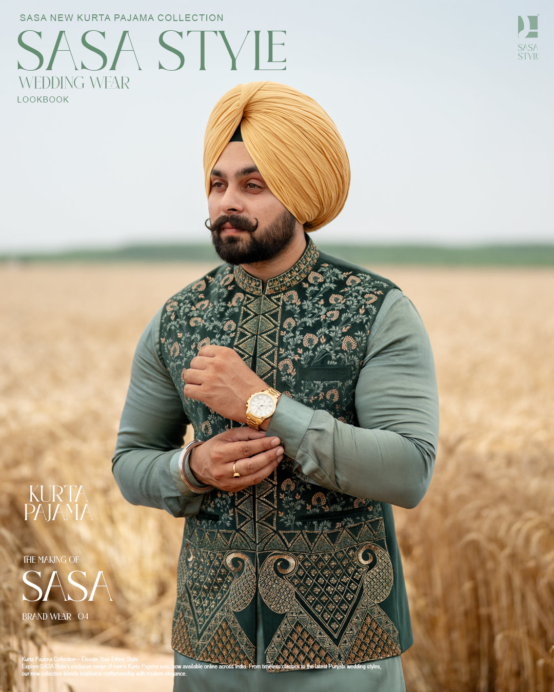 Dark Green Embroidered Jacket with Sage Green Kurta Pajama