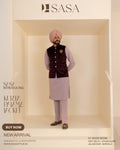 Dark Plum Embroidered Jacket with Pastel Lavender Kurta Pajama