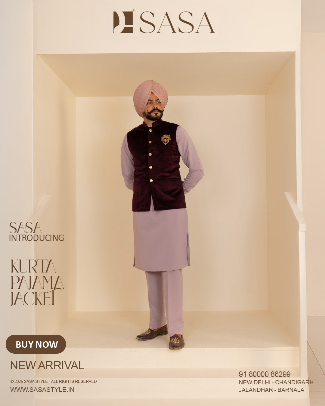 Dark Plum Embroidered Jacket with Pastel Lavender Kurta Pajama