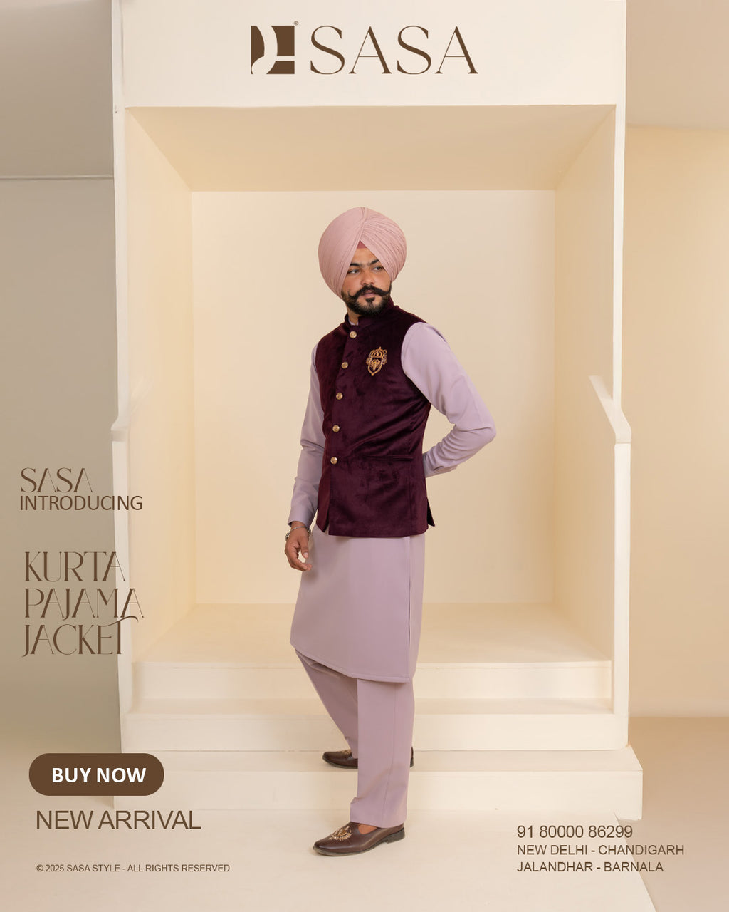 Dark Plum Embroidered Jacket with Pastel Lavender Kurta Pajama