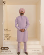 Dark Plum Embroidered Jacket with Pastel Lavender Kurta Pajama