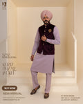 Dark Plum Embroidered Jacket with Pastel Lavender Kurta Pajama