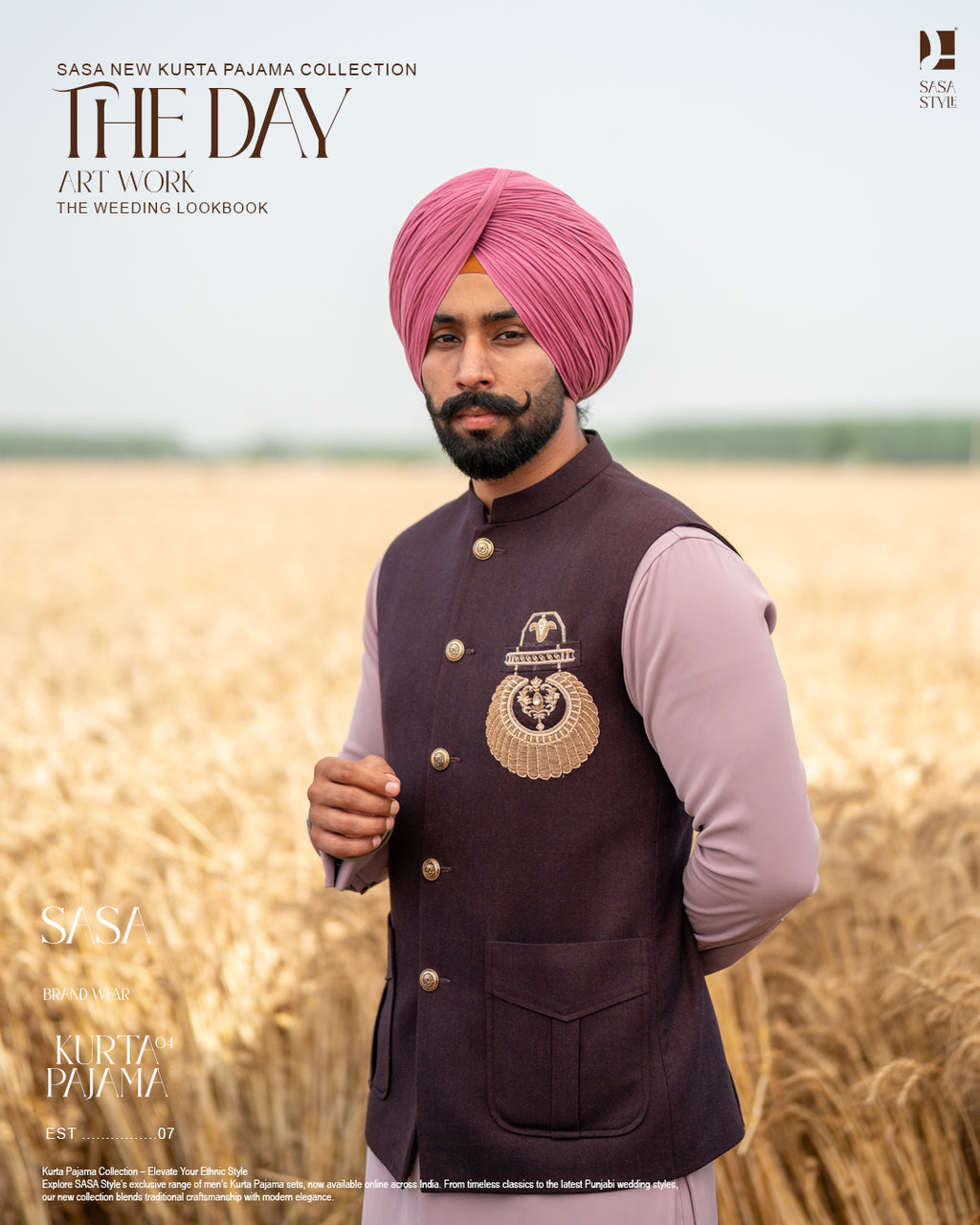 Dark Wine Embroidered Jacket with Onion Color Kurta Pajama