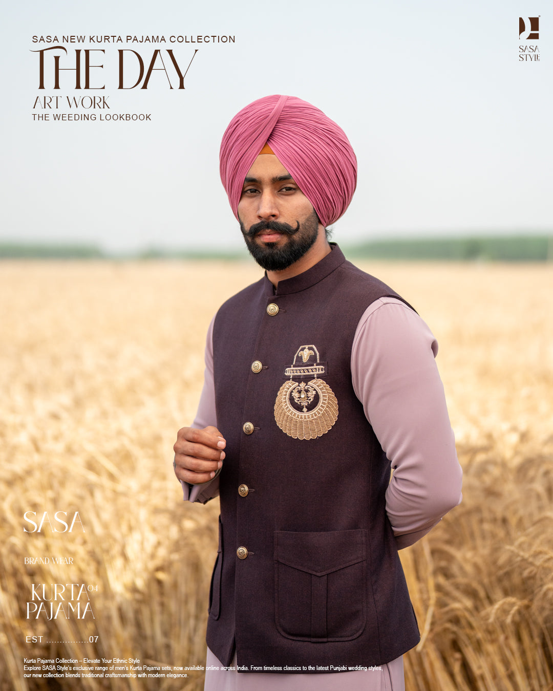 Dark Wine Embroidered Jacket with Onion Color Kurta Pajama