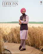 Dark Wine Embroidered Jacket with Onion Color Kurta Pajama