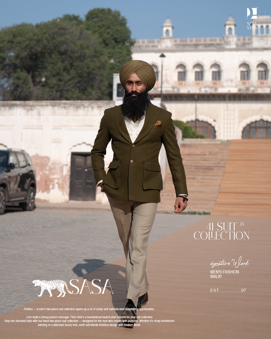 Deep Olive Blazer Paired with Light Beige Tailored Pants Ensemble