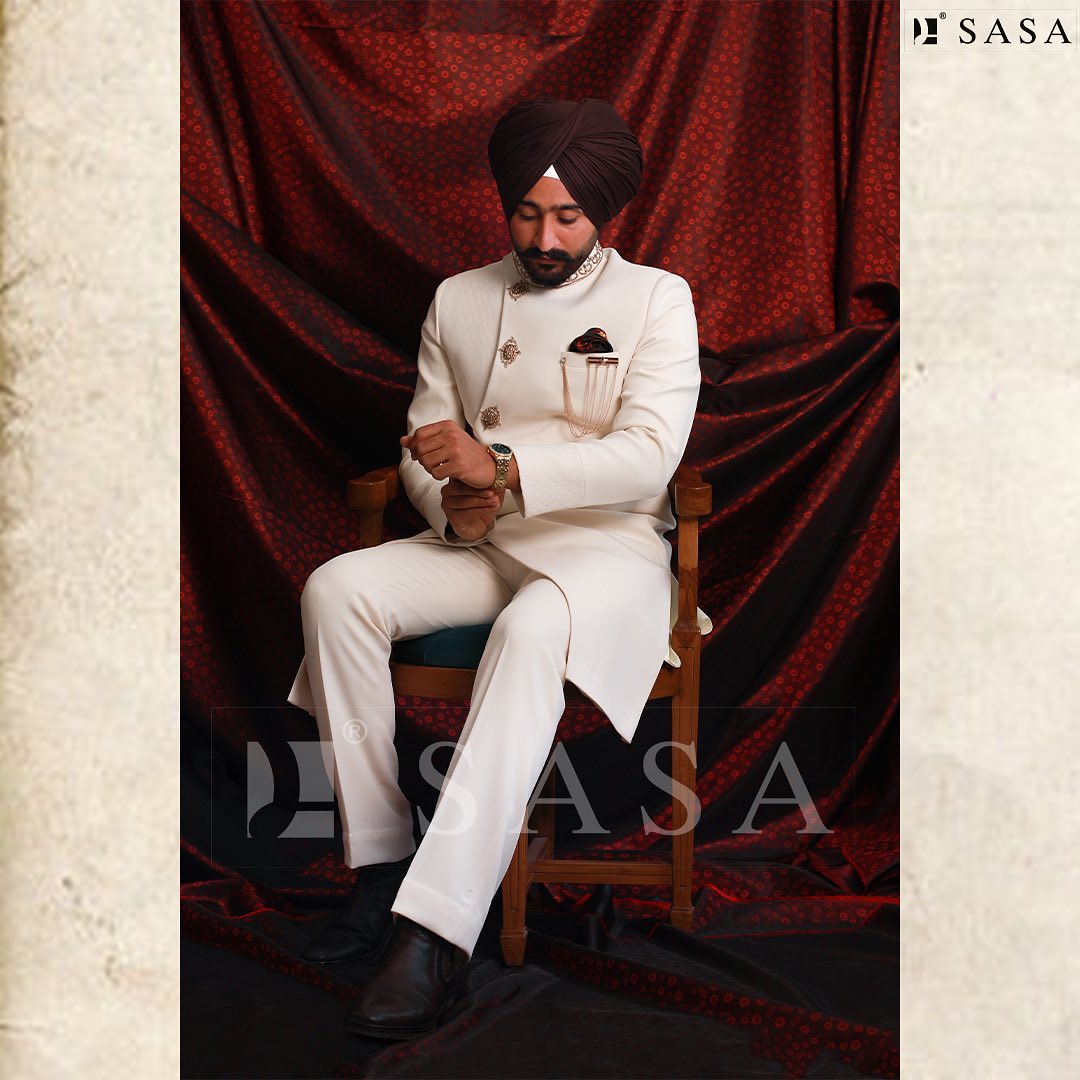 Elegant Ivory Designer Achkan with Royal Contemporary Wedding Appeal
