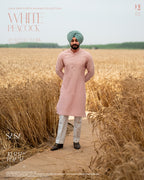 Dusty Pink Embroidered Jacket with Pink Kurta Off-White Pajama