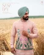 Dusty Pink Embroidered Jacket with Pink Kurta Off-White Pajama