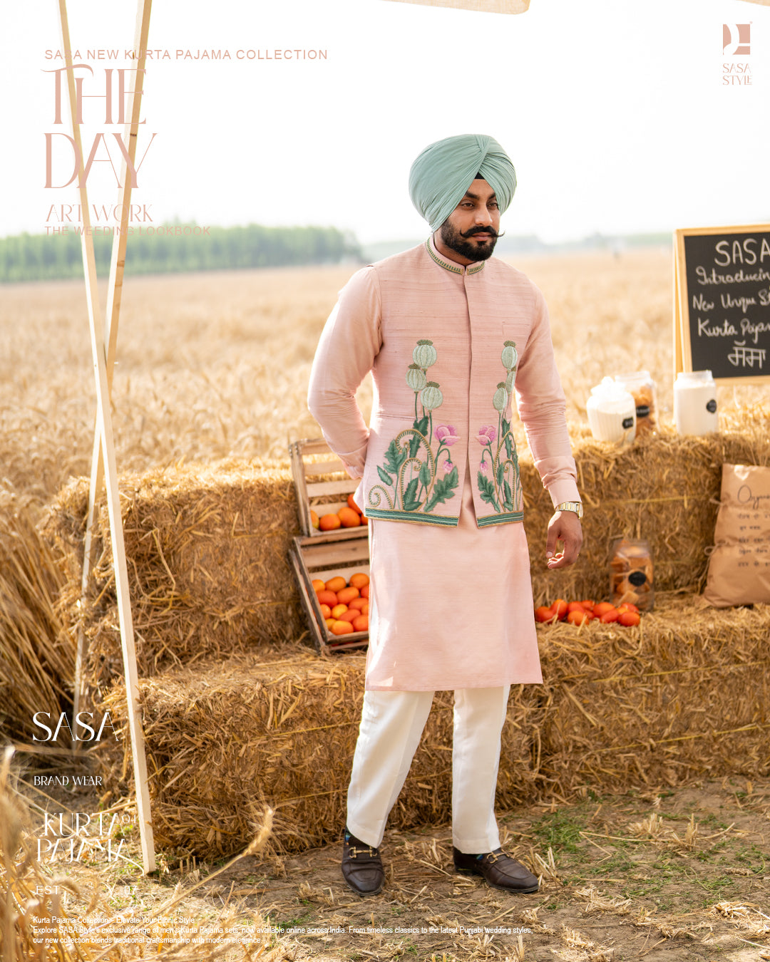 Dusty Pink Embroidered Jacket with Pink Kurta Off-White Pajama