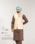 Dusty Raw Silk Embroidered Jacket with Brown Kurta Pajama