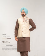 Dusty Raw Silk Embroidered Jacket with Brown Kurta Pajama