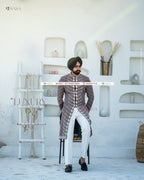 Earthy Elegance: Hand-Embroidered Achkan with Pants