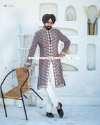 Earthy Elegance: Hand-Embroidered Achkan with Pants