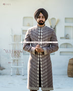 Earthy Elegance: Hand-Embroidered Achkan with Pants