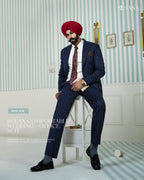 Elegant Navy Blue Two-Piece Suit with White Stripes
