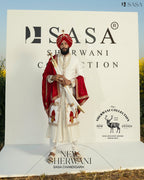 Elegant Off-White Sherwani Complemented by Rich Red Palla