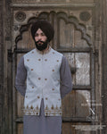 Embroidered Pastel Jacket with Slate Grey Kurta Pajama