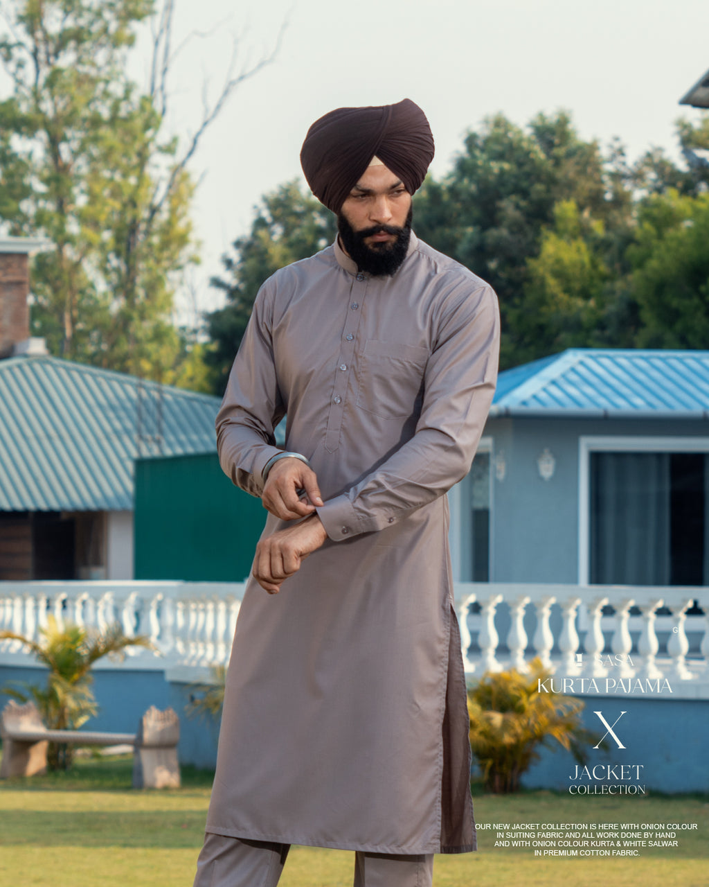 Embroidered Pastel Jacket with Slate Grey Kurta Pajama