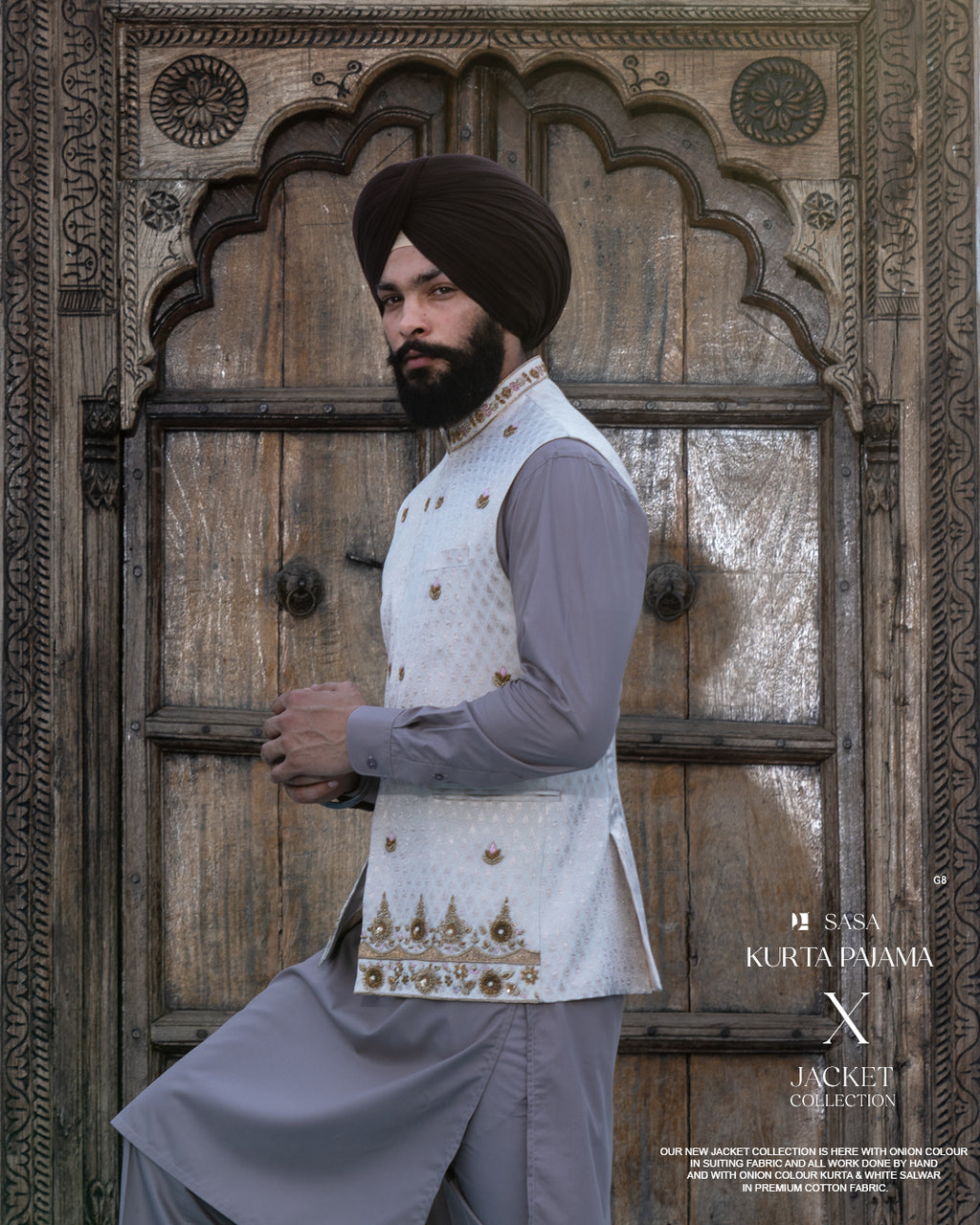 Embroidered Pastel Jacket with Slate Grey Kurta Pajama