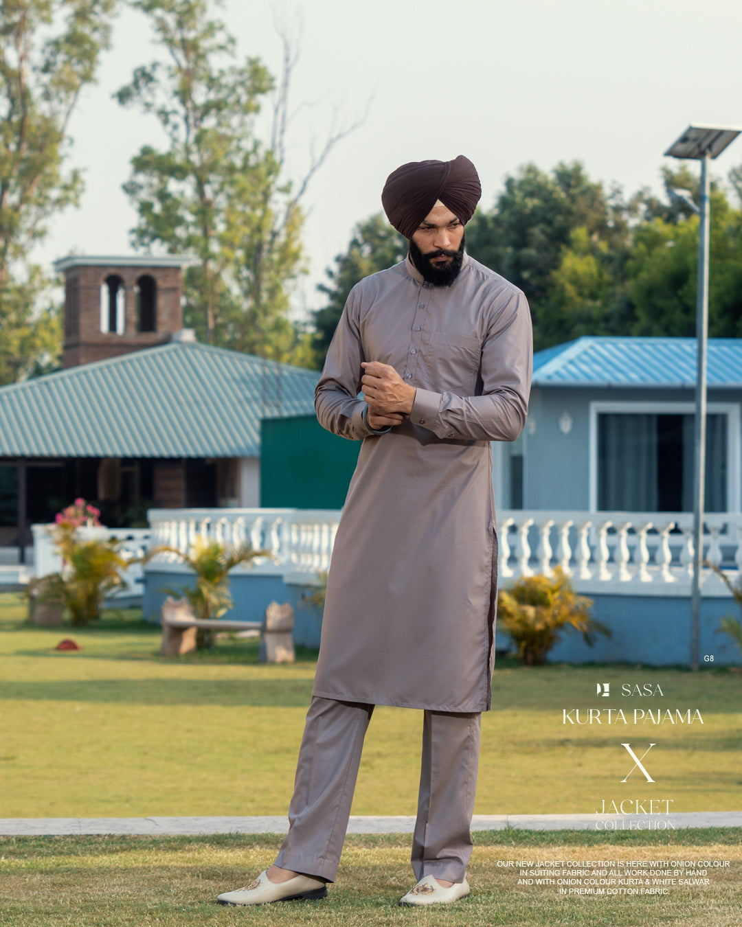 Embroidered Pastel Jacket with Slate Grey Kurta Pajama