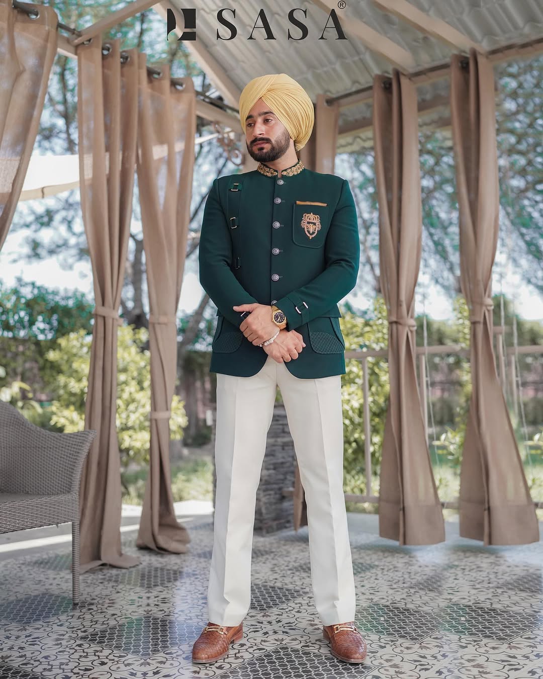 Emerald Green 2 Piece Band Gala Coat Pant