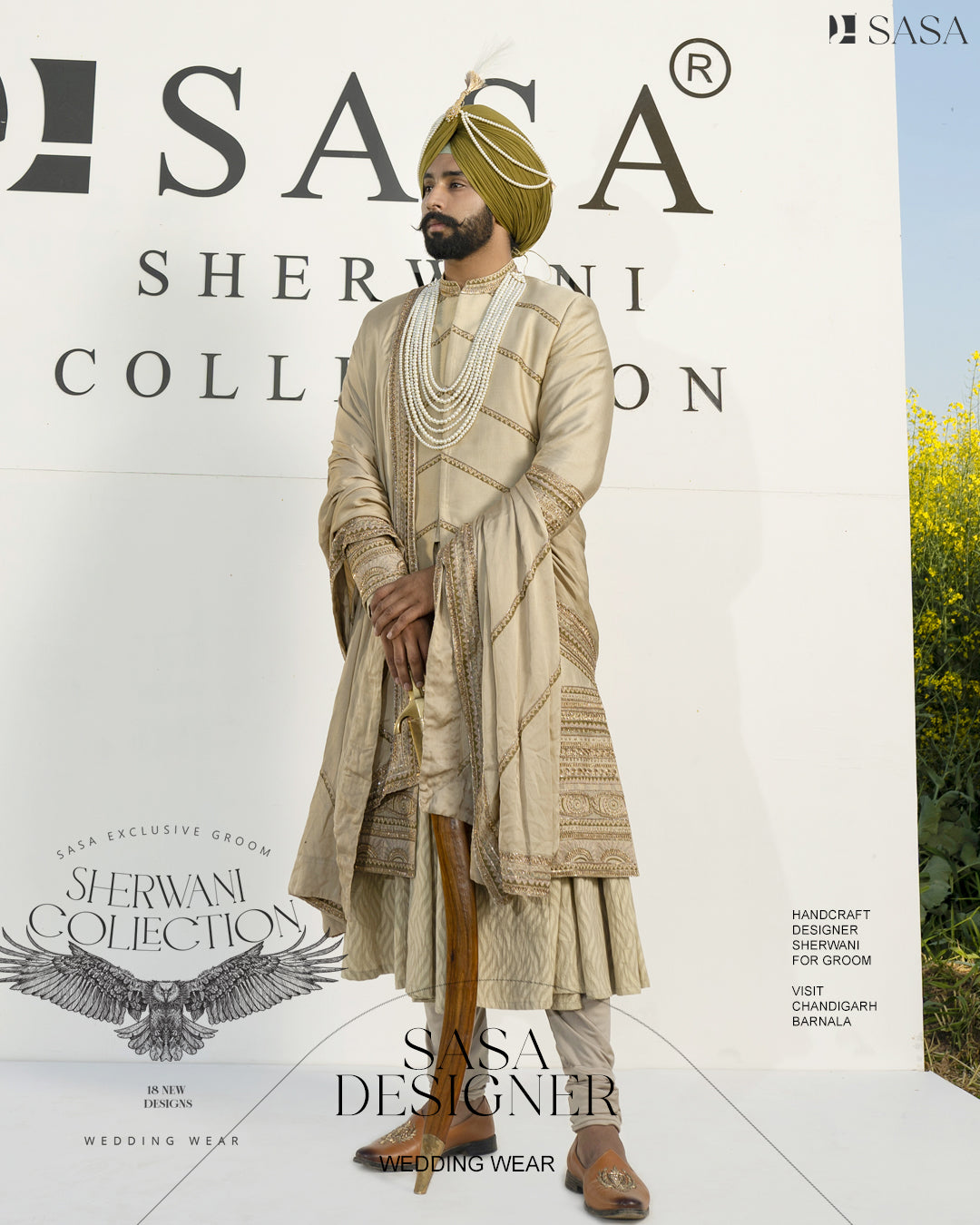 Exquisite Light Pista Green Sherwani with Angrakha, Pajami & Palla