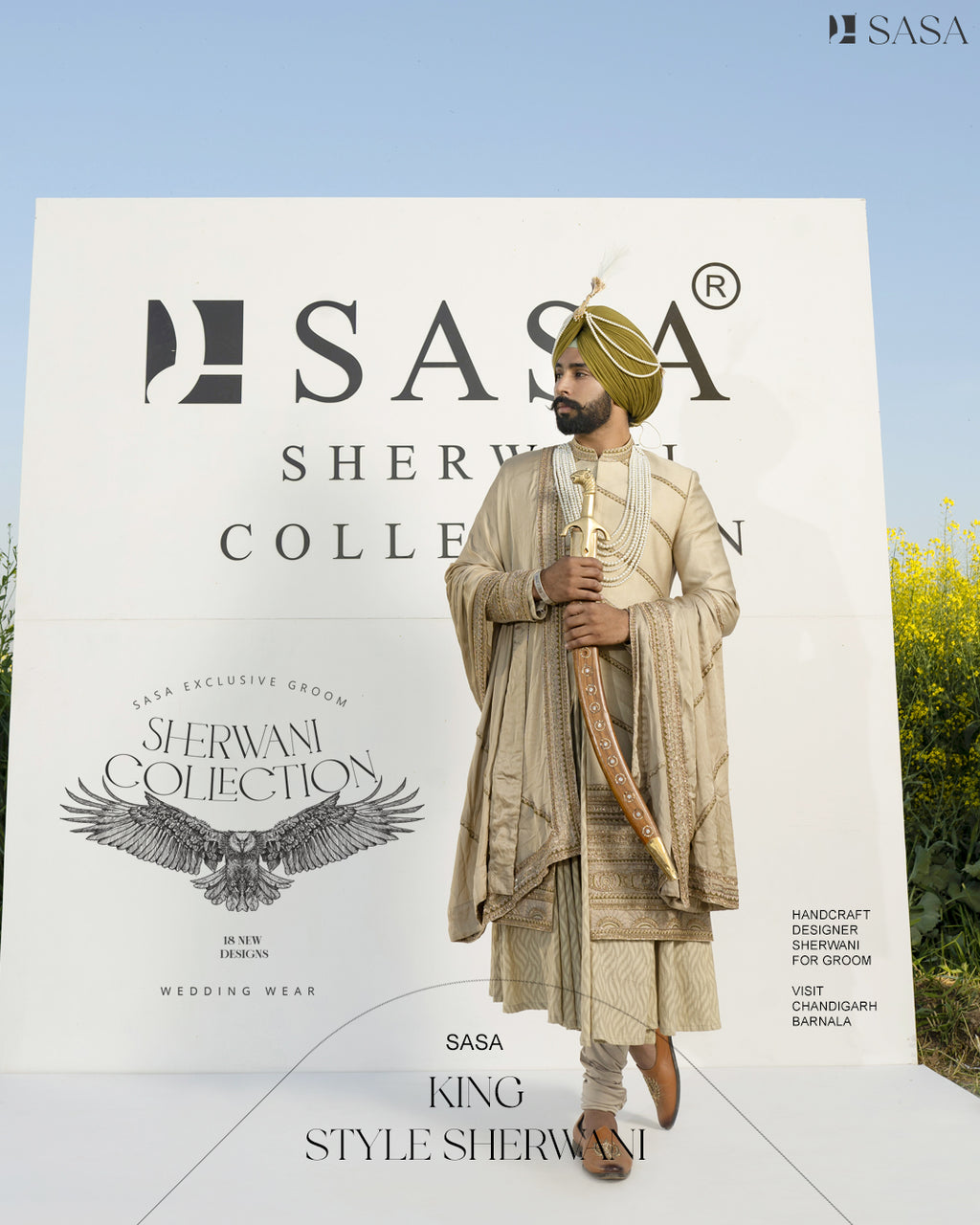 Exquisite Light Pista Green Sherwani with Angrakha, Pajami & Palla