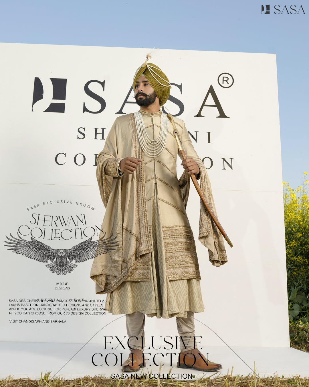 Exquisite Light Pista Green Sherwani with Angrakha, Pajami & Palla