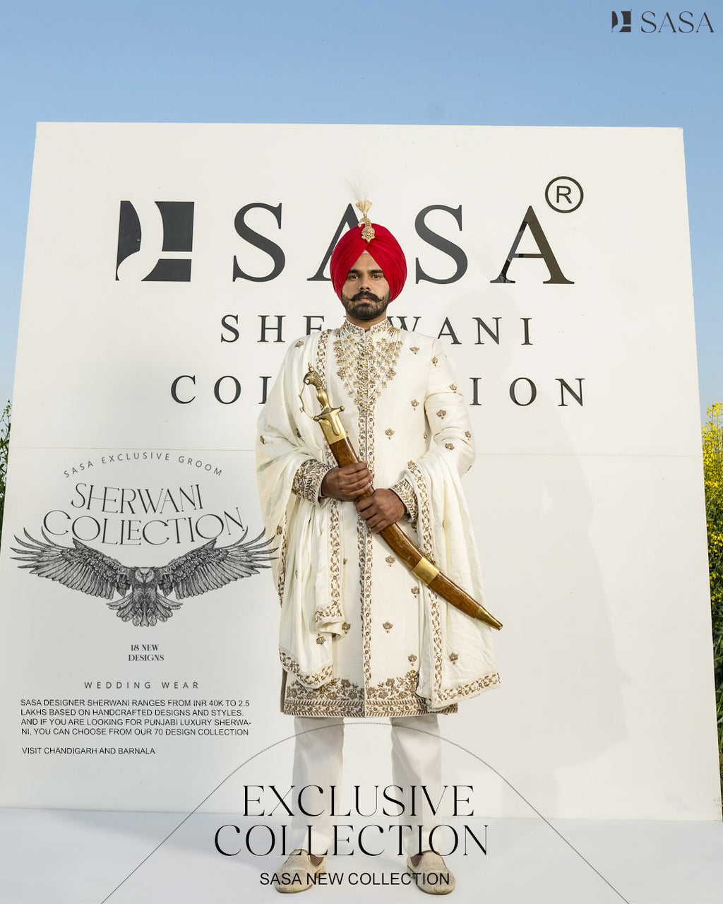 Exquisite Off-White Sherwani Set with Hand-Embroidered Palla