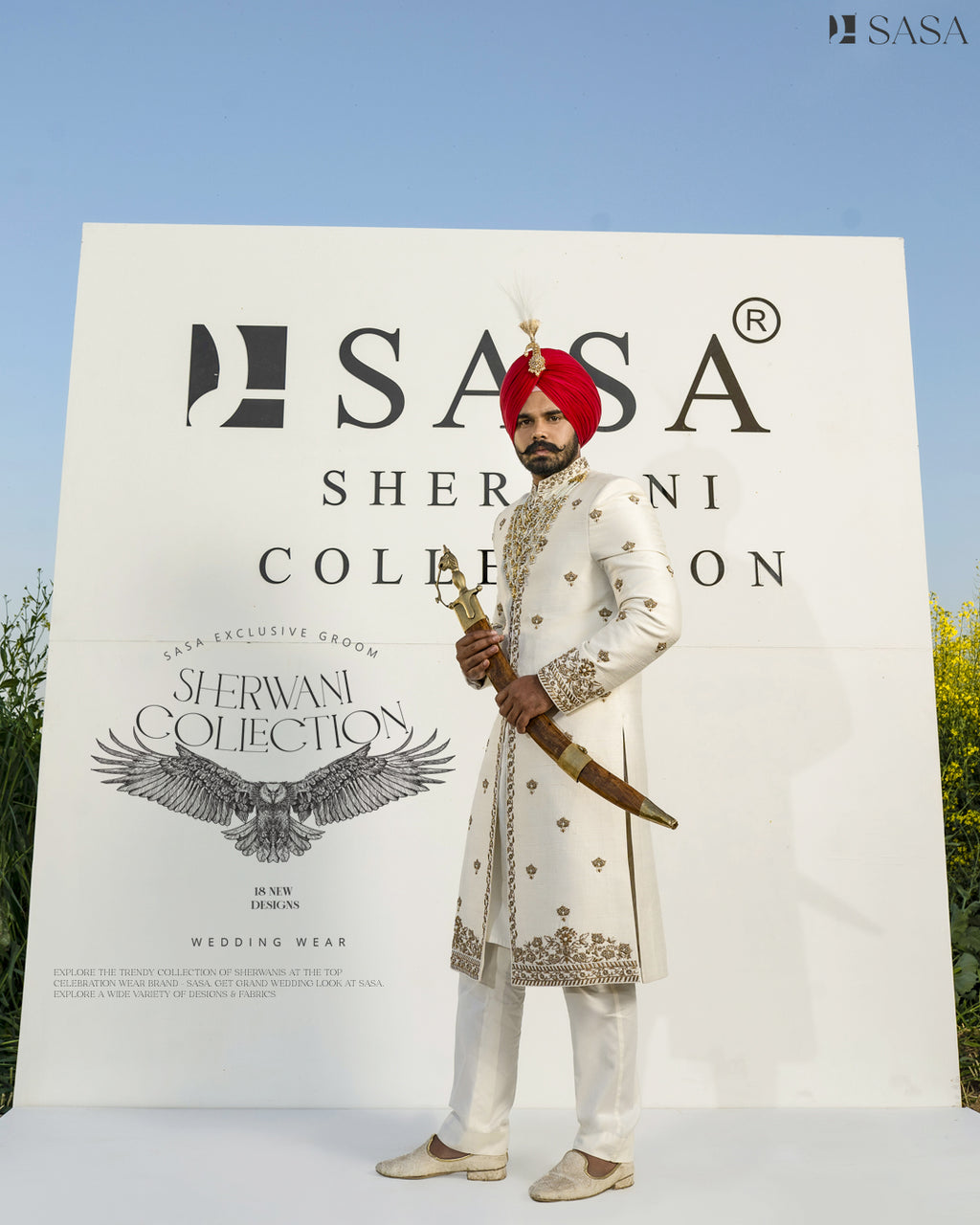 Exquisite Off-White Sherwani Set with Hand-Embroidered Palla