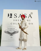 Exquisite Off-White Sherwani Set with Hand-Embroidered Palla