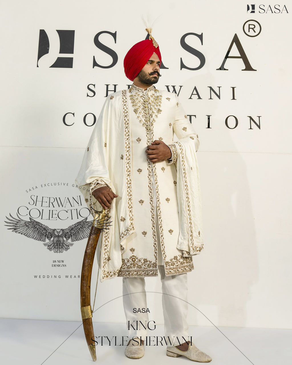 Exquisite Off-White Sherwani Set with Hand-Embroidered Palla