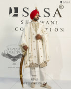 Exquisite Off-White Sherwani Set with Hand-Embroidered Palla