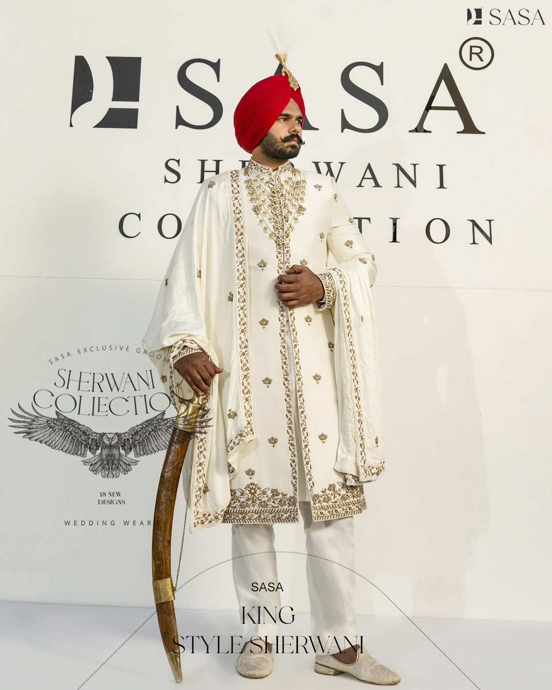 Exquisite Off-White Sherwani Set with Hand-Embroidered Palla