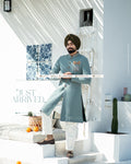 Exquisite Pastel Green Achkan with Kurta Pajama