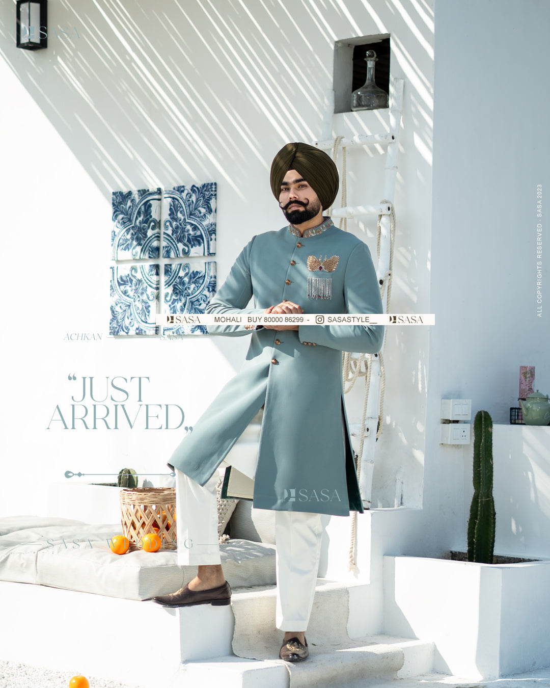 Exquisite Pastel Green Achkan with Kurta Pajama