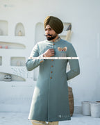 Exquisite Pastel Green Achkan with Kurta Pajama