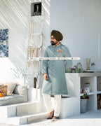 Exquisite Pastel Green Achkan with Kurta Pajama