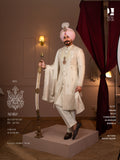 Pearl White Sherwani with Dusty Rose Embroidery
