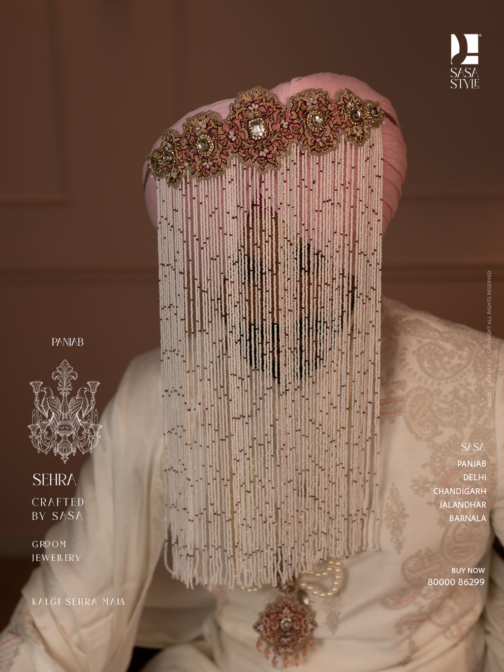 Ivory Beaded Sehra with Dusty Rose Detailing