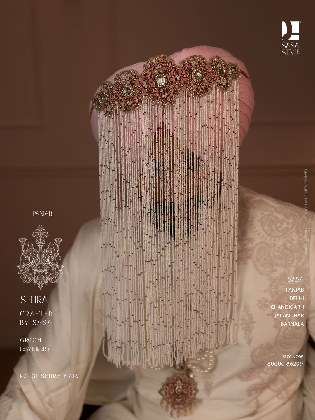 Ivory Beaded Sehra with Dusty Rose Detailing